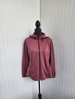 Chico's Women Full Zip Jacket Sweatshirt Removable Hood Dusty Mauve Cozy 1 (8)